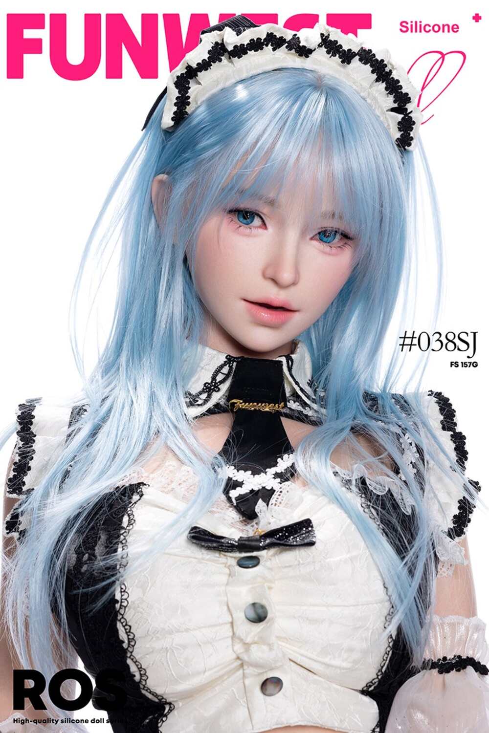 Maid Sexpuppe Privaty mit hellblauen Haaren im detailreichen Anime Maid Outfit