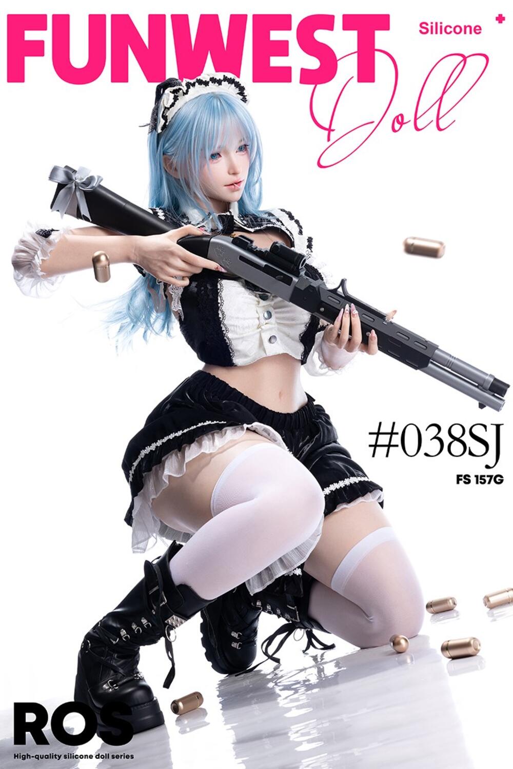 Liebespuppen Privaty mit schwarzem Cosplay Kleid und Gewehr