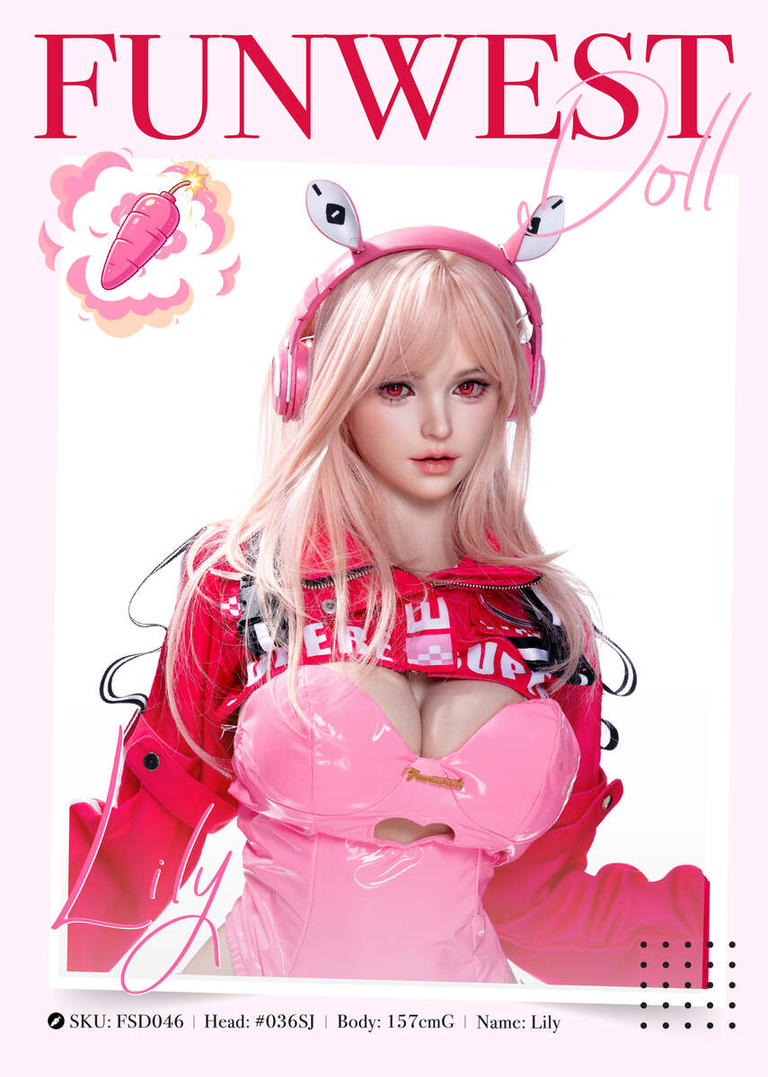 Rosa Bunny sexuelle doll mit süßem Cosplay-Look und langen Haaren
