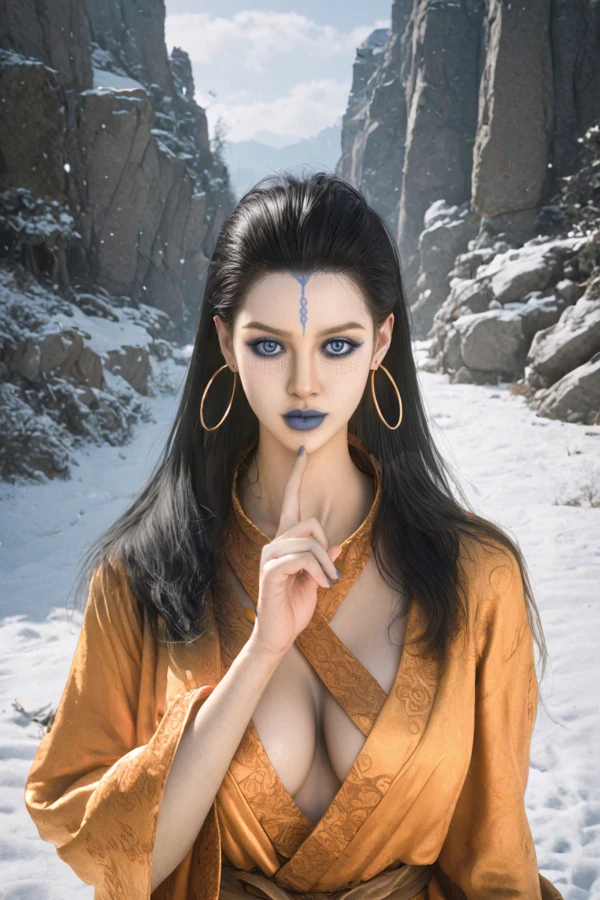 Sy Sex puppe Cerina mit blauen Augen, dunklem Lippen-Make-up und goldenen Ohrringen